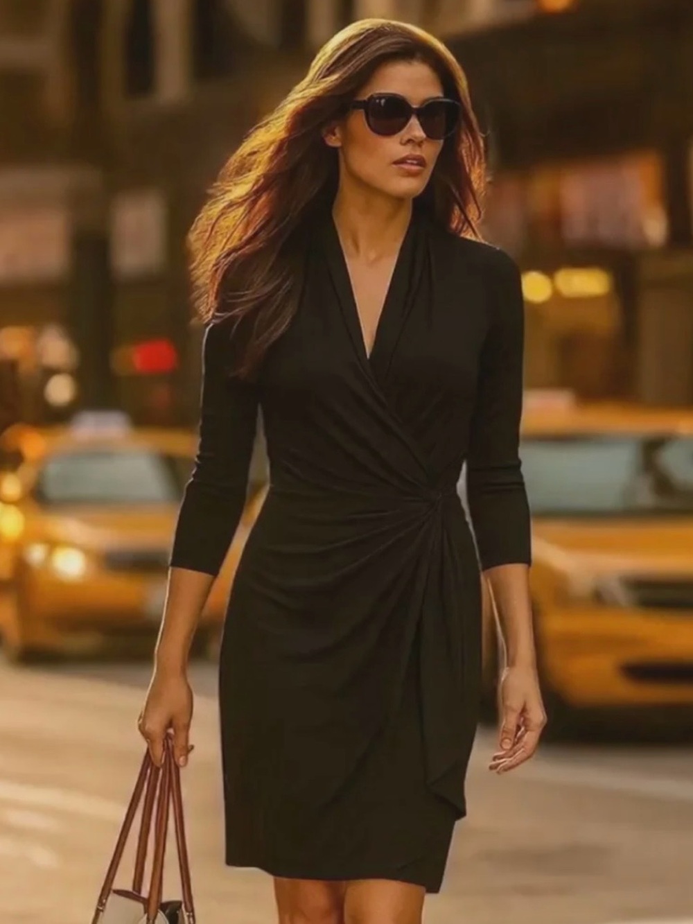 Karen Kane Black Wrap-Front Midi Dress